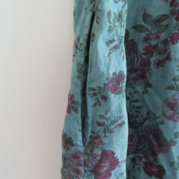 FLAX 100% Linen Floral Gauzy Shirt Dress Lagenlook Feminine Boho - Size L - Picture 7 of 15